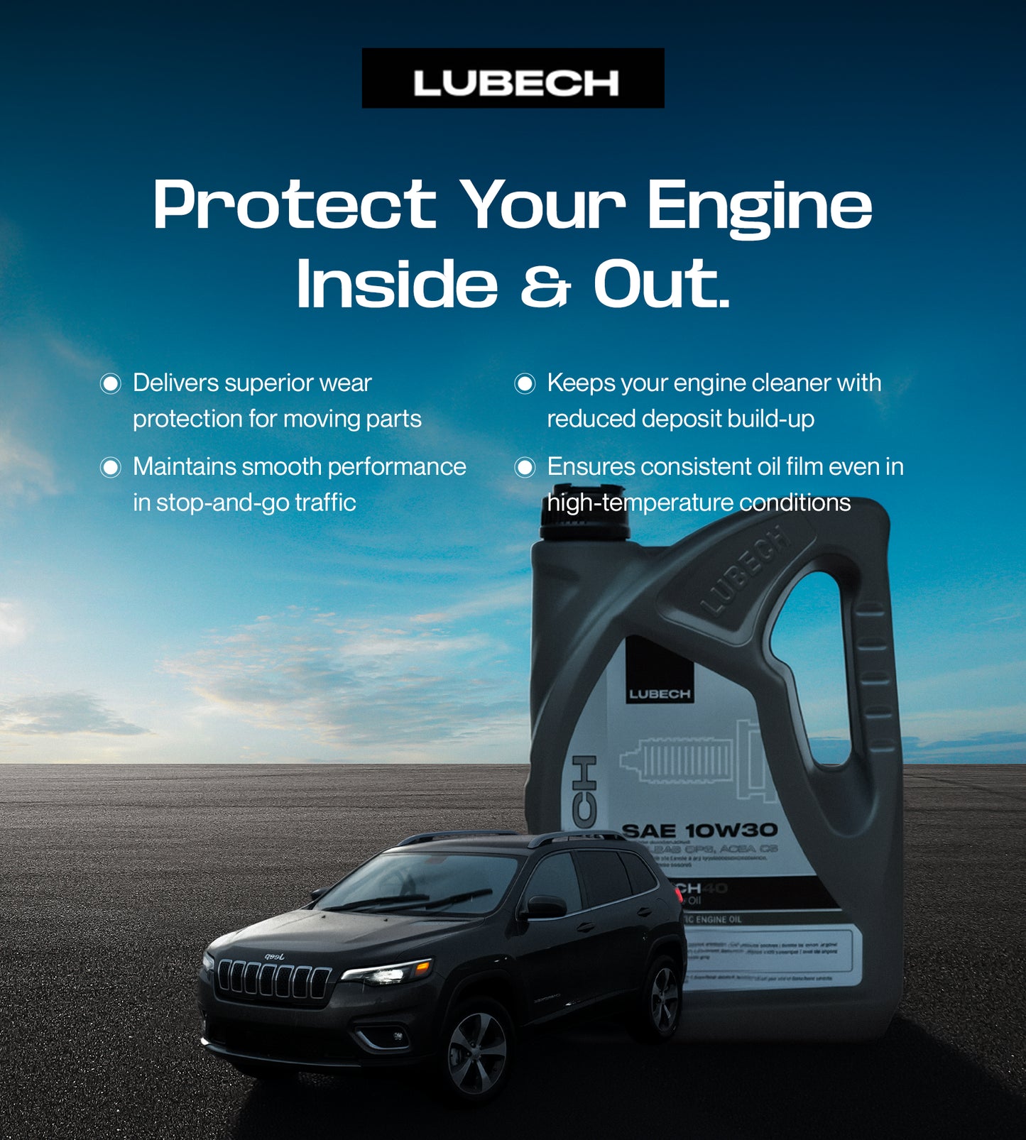 LUBECH Full Synthetic Motor Oil 10W-30, 5 Quart