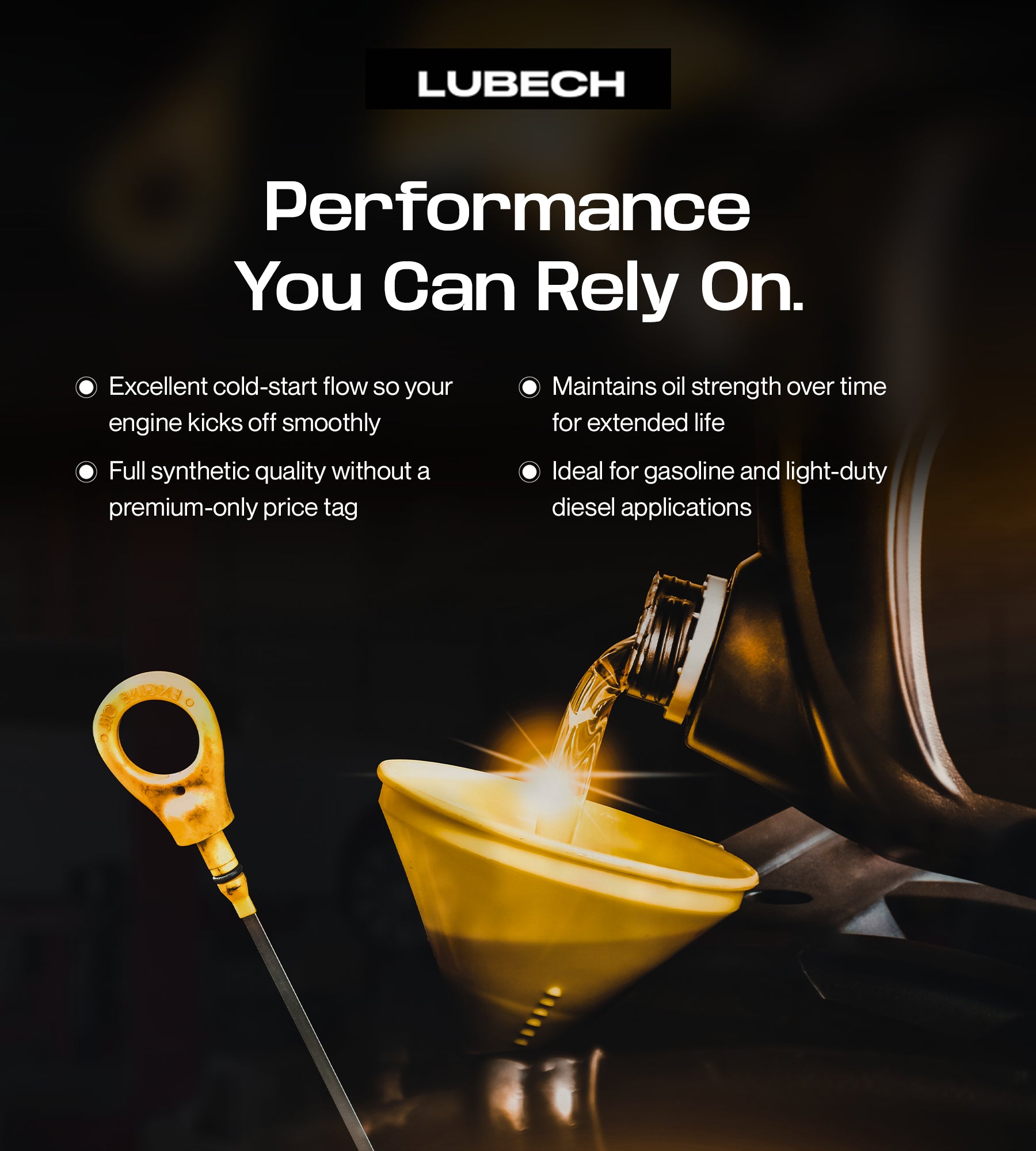 LUBECH Full Synthetic Motor Oil 10W-30, 5 Quart Mobile Banner