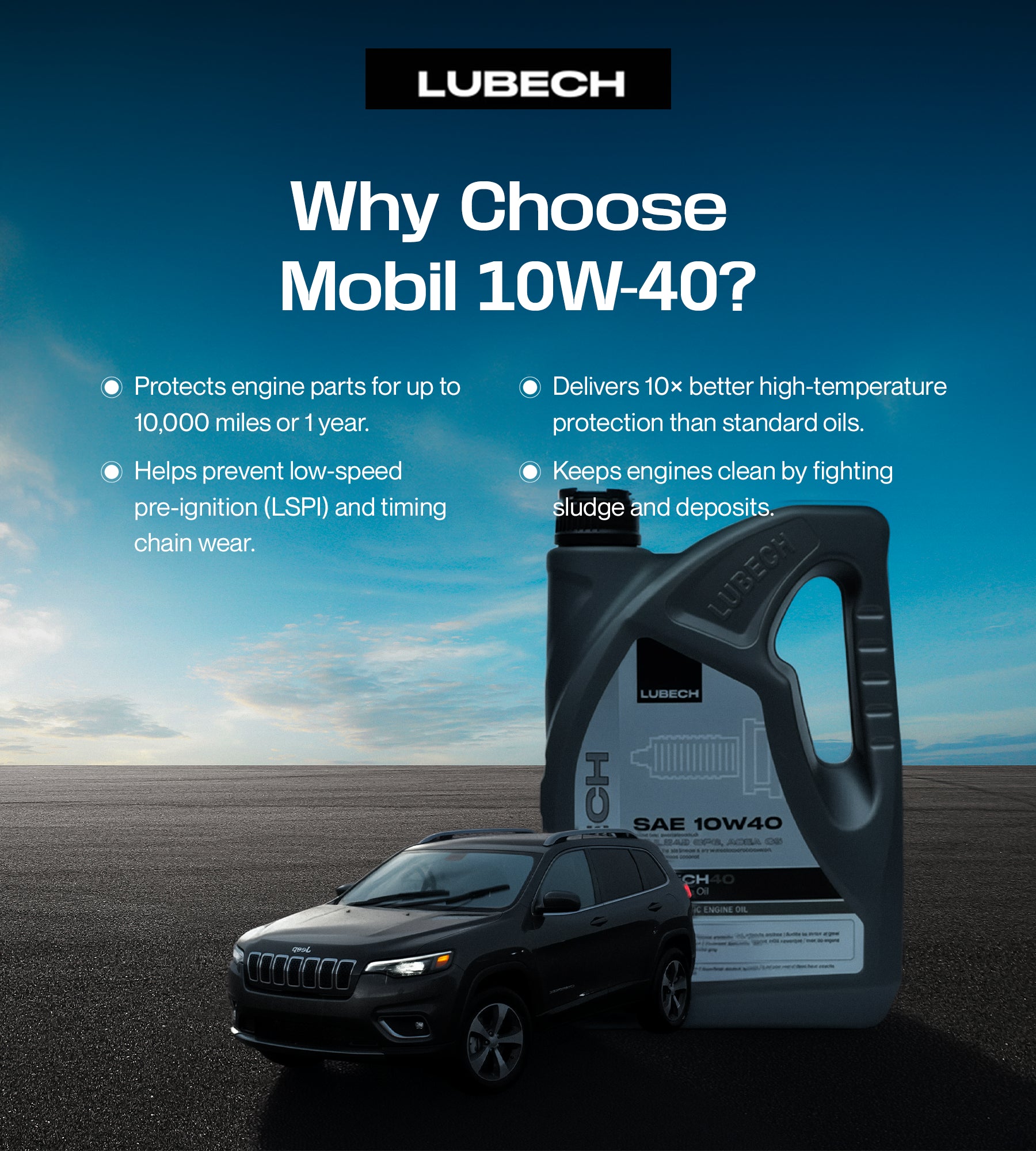 LUBECH Full Synthetic Motor Oil 10W-40, 5 Quart Mobile Banner