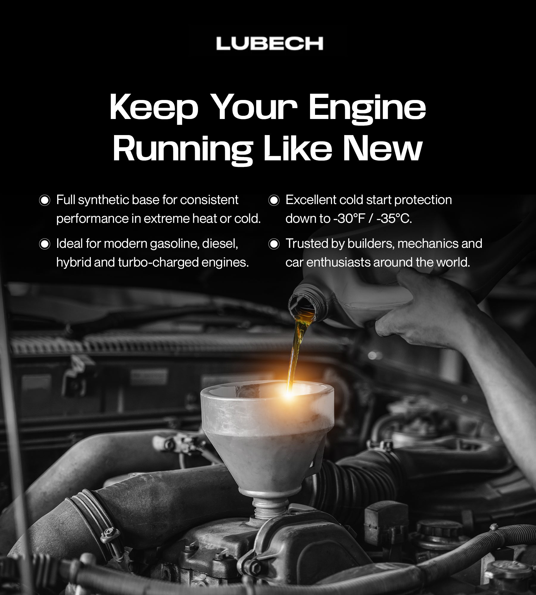 LUBECH Full Synthetic Motor Oil 10W-40, 5 Quart Mobile Banner